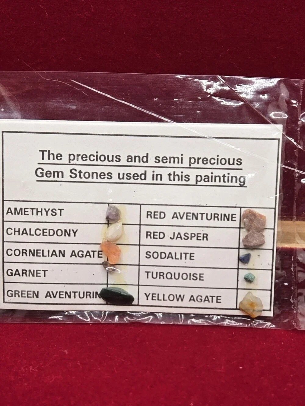Trinket Jewelry Box w/ Gemstone Dust Painting Carved Wood 7½